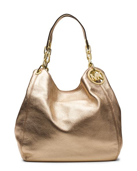 michael kors pale gold metallic fulton large shoulder bag|fulton leather shoulder bag.